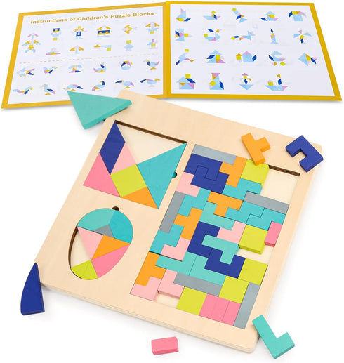 3 otters Wooden Puzzles Blocks, 3-in-1 Wooden Russian Blocks Geometric Tangram Montessori STEM Educational Toys Intelligence Brain Teasers Toy for...