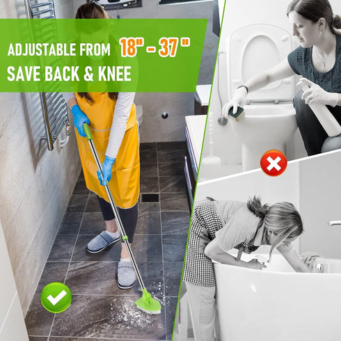 Scrub Cleaning Brush with Long Handle 35' '- 2 in 1 Extendable Floor Brush Tub & Tile Scrubber Brush Sponge with 3 Sponge Brush & 1 Stiff Bristles...