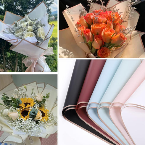 VOWOVOSDAY 30sheets/6color Flower Wrapping Paper,Waterproof Flower Bouquet Wrapping Paper with Ribbon,Floral Wrapping Paper DIY Craft Gift Packing...