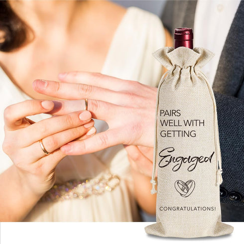 Engagement Gifts for Couples, Marriage Wedding Wine Bag Gifts for Mr and Mrs, Pairs Well With Getting Engaged, Bridal Shower Gift for Bride, Draws...