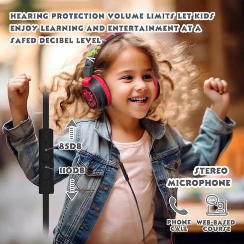 Kids Headphones Volume Limited 85/110dB for Over-Ear Foldable Sound Protection Headset with Mic Inline AUX 3.5mm Cord for Child School Travel Tabl...