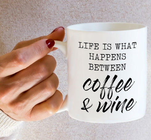 Retreez Funny Mug - Life is What Happens Between Coffee & Wine 11 Oz Ceramic Coffee Mugs - Funny, Sarcasm, Sarcastic, Inspirational birthday gifts...