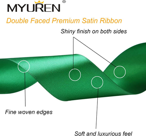 1 Inch Green Satin Ribbon Double Face Solid Satin Ribbon for Gift Wrapping, Wedding, Party Decoration, DIY Hair Accessories, Sewing, Invitation Em...
