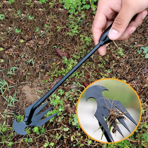 Uprooting Weed Tool,Dual Purpose Garden Weed Pulling Tool 4 Teeth Manganese Steel,with Handle Multifunctional Weeders Tool for family use and gift...