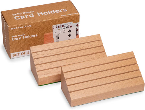 Standard Size Solid Beech Playing Card Holder-2 Piece Set-Card Storage...