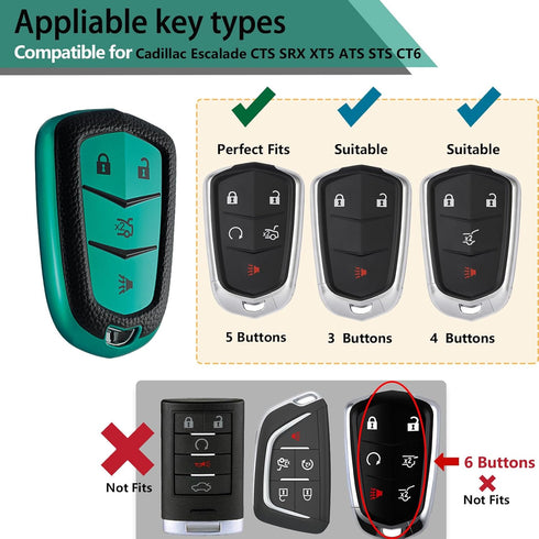 for Cadillac Key Fob Case with Leather Keychain, Advanced Soft TPU Surface Grain Car Key Cover for 2015-2019 Cadillac Escalade CTS SRX XT5 ATS STS...