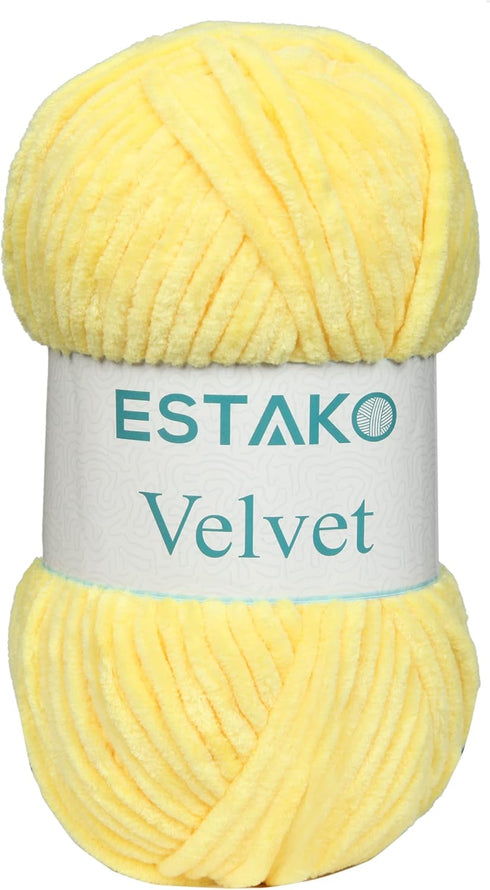 Estako Velvet Chenille Blanket amigurumi Yarn for Crocheting and Knitting Super Bulky 100 gr (132 yds) (1850 - Yellow)......
