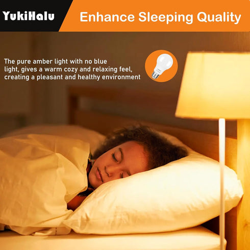 YukiHalu LED Amber Light Bulbs, A19 1800K E26 800Lm, 60W Equivalent Soft Warm Sleep Light Bulbs for Healthy Sleep, Baby Nursery Light, Bedroom Nig...