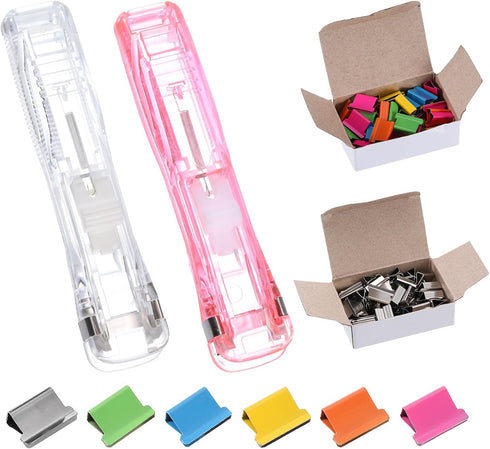 PATIKIL 4.5" x 1" Clam Clip Dispenser, 2 Set Binder Clam with 100 Pcs Clips for Binding Paper, Files, Office Documents, and Food Sealing, White & ...