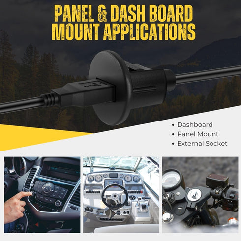 TNP USB 3.0 Flush Mount Cable w/Buckle, Dashboard Panel Dash Mount 1 Port USB Socket Plug Jack Connector Extension Wire Cord Water Resistant Male ...