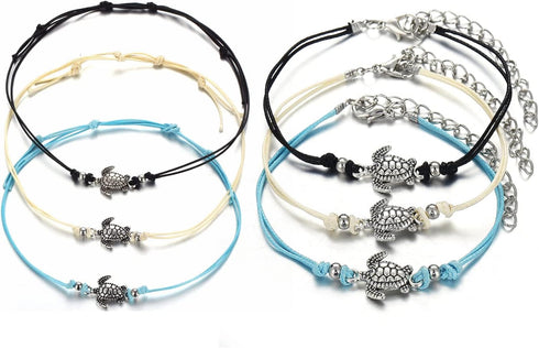 Pingyongchang Boho Beach Sea Turtles Rope String Bracelets Anklets Family Handmade Adjustable Turtle String Bracelet for Women Best Friend Jewelry...
