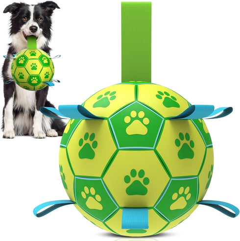 Dog Toys Soccer Ball - Durable Dog Balls with Strap for Medium Small Dogs, Puppy Birthday Gifts, Dog Tug Toy for Tug of War (8 Inch)...