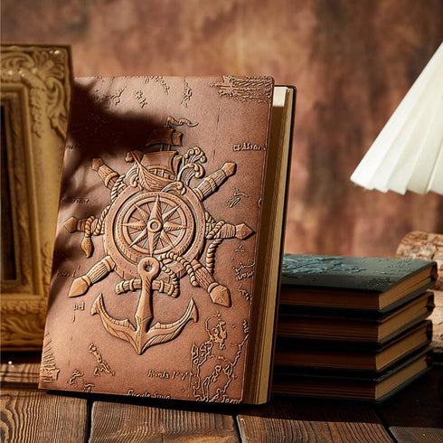 Vintage PU Leather 3D Relief Nautical Notebook - 160 Pages A5 8.3x5.6 inches - Diary and Writing Journal,for Women Men (Brown)...