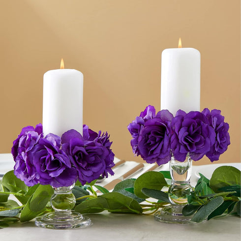 Bright Creations 50 Pack Purple Roses Artificial Flowers Bulk, 3 Inch Stemless Fake Silk for Decorations, Wedding, Faux Bouquets...