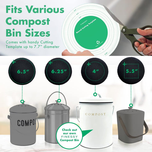 Compost Bin Kitchen Charcoal Filter, 12 Pack Charcoal Filters for Compost Bucket, Kitchen Compost Bin Countertop Filters, Compost Filters for Coun...
