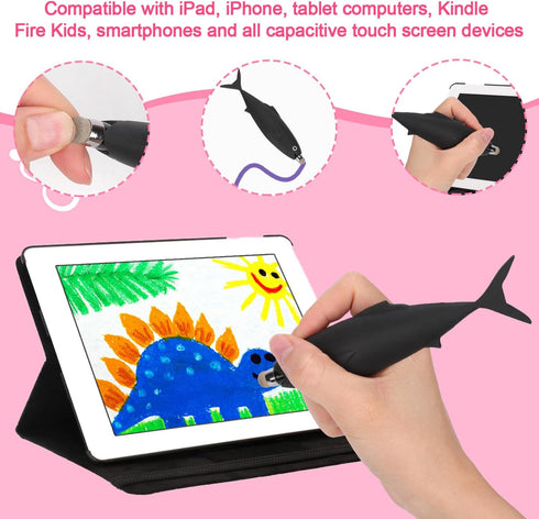 Kid-Friendly Stylus Pen for Touch Screens, Black Fish Shaped Capacitive Stylus Pen Kid Tablet Stylus Pen Children's Crayon Stylus Pen for Touch Sc...