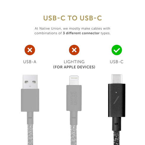 Native Union Type-C Desk Cable – USB-C to USB-C 8ft Ultra-Strong Non-Slip Charging Cable with Anchor Weight Compatible with iPhone 15, MacBook Pro...