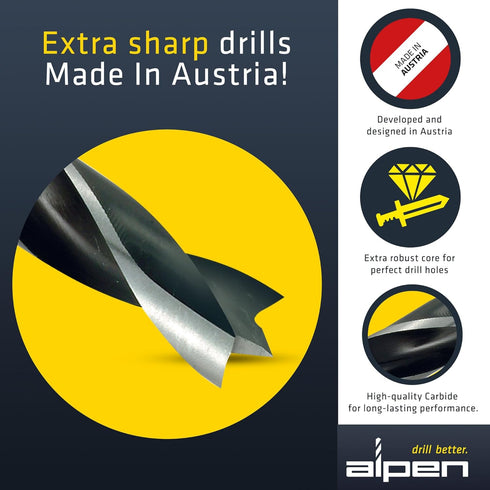 Alpen Wood Drill Bit 4 mm metric for Hard and Soft Wood - Extra Sharp Edges for Precise Holes and Effortless Drilling - Durable Drill Bit Kit for ...