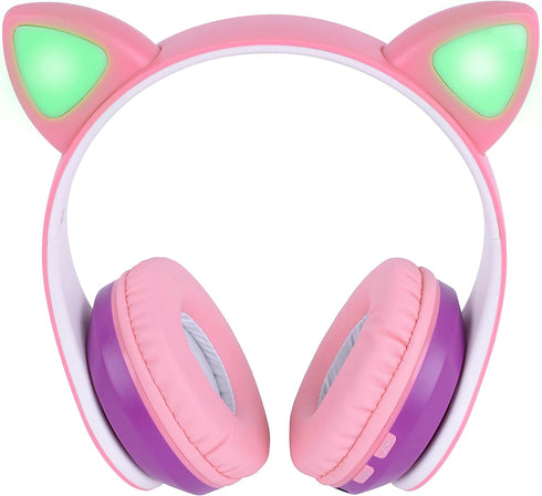 Singing Machine SMK302PP Kids Bluetooth Wireless Cat Headphones with Built-in Microphone and Rechargeable Battery, Pink...