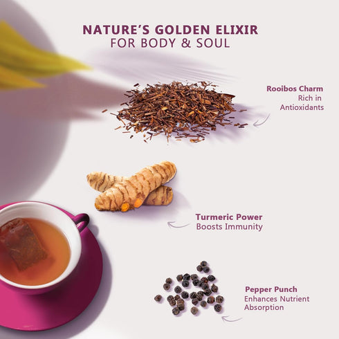 Olinda Turmeric Rooibos Tea Herbal Tea Caffeine Free Organic Pepper Tea Bags Antioxidant Rich 100% Natural Tea Brew Hot or Cold, 28 Tea Bags - Pac...
