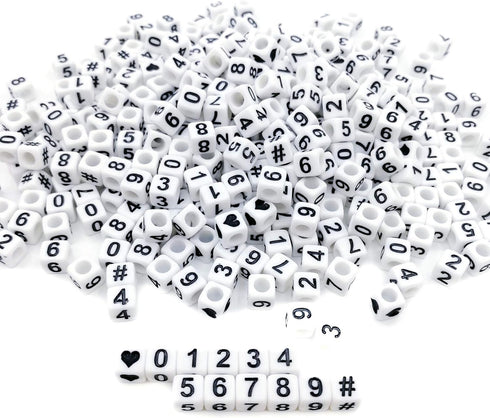Amaney 400pcs Number Beads Square White Acrylic 6x6mm Mixed Number Beads Acrylic Plastic Cube Shape Loose Beads...