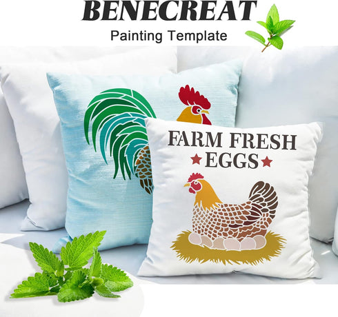 BENECREAT 12x12inch Hen Pattern Plastic Painting Stencils, Farm Fresh Eggs Large Reusable Stencil Template for Painting on Scrapbook Fabric Tiles ...