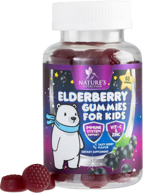 Sambucus Elderberry Immune Gummies for Kids with Vitamin C, Zinc & Elderberry, Daily Childrens Immune Support Vitamins Gummy Children Ages 2 Up, N...