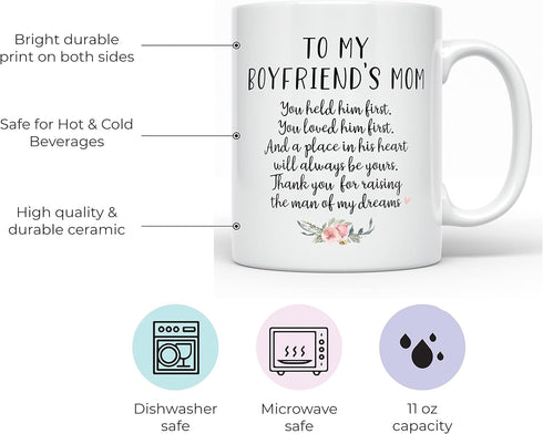 YouNique Designs To My Boyfriends Mom Mug, 11 Ounces, Boyfriends Mom Coffee Mug for Boyfriends Mom, Boyfriend Mom Cup from Girlfriend (White), 11 ...