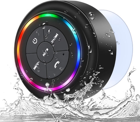 Bluetooth Shower Speaker, Portable Bluetooth Wireless Waterproof Speaker for Pool, Floating IP67 LED Light Bathroom Speaker with Suction Cup, Buil...