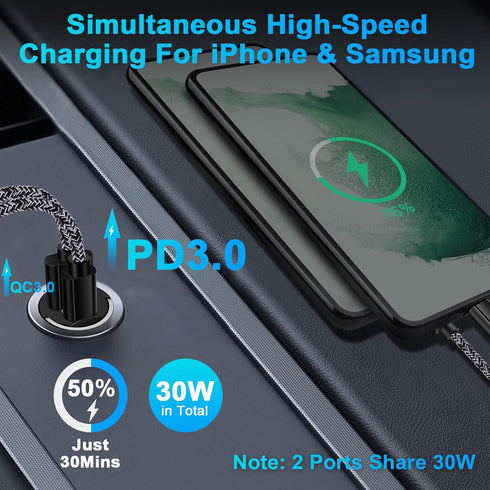 USB C Car Charger Adapter, 2Pack PD+QC Dual Port iPhone Car Charger Fast Charging Type C Cigarette Lighter Charger for iPhone 15/15 Pro Max/15 Plu...