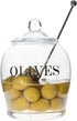 Creative Co-Op Clear Glass "OLIVE" Jar with Lid & Slotted Stainless Steel Spoon (Set of 3 Pieces including Lid)...