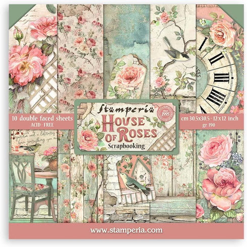 STAMPERIA INTERNATIONAL, KFT PAPER PAD 12X12 10PK HOUSE ROSE, 30.5 x 30.5 (12" x 12"), Multicoloured...