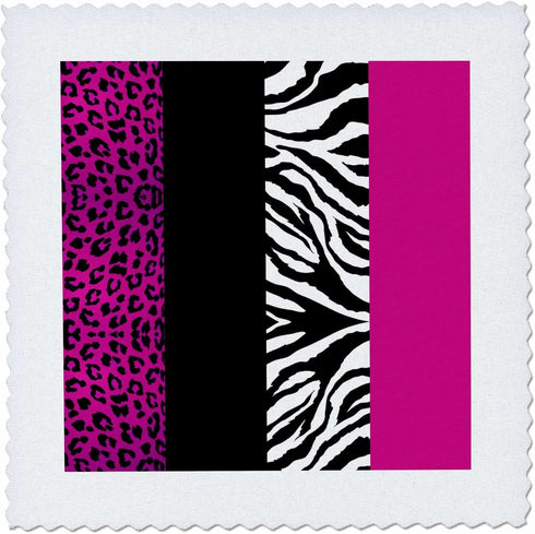 3dRose qs_35436_1 Pink Black and White Animal Print-Leopard and Zebra-Quilt Square, 10 by 10-Inch...