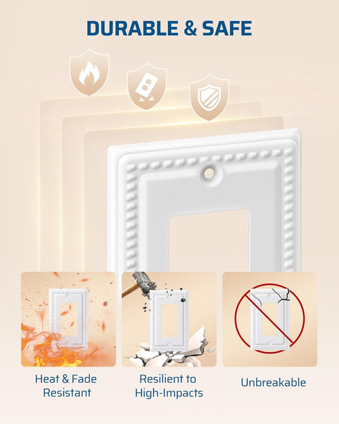 DEWENWILS 4 Pack Metal Outlet Covers, Outlet Wall Plates, Classic White Finish Light Switch Cover Plates, 4.92"×3.14" Sunken Pearls Decorative Wal...