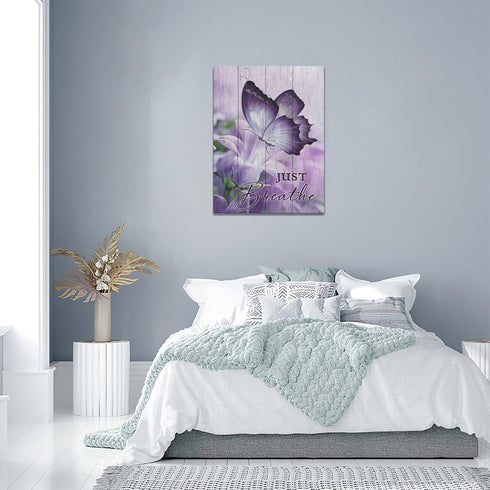 Farmhouse Butterfly Wall Art Purple Bathroom Wall Decor Butterfly Lily Flower Pictures Canvas Prints Framed Modern Just Breathe Painting Artwork f...