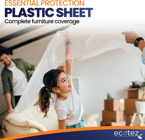 12 Pack 12 x 9 ft Extra Large Painter’s Plastic Drop Cloth Painting Sheet-Light & Durable Dust Cover-Clear Plastic Sheet-Plastic Sheeting-Plastic ...