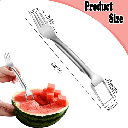 2 in 1 Watermelon Slicer Cutter,Stainless Steel Watermelon Fork Slicer,Dual Head Slicer and Fork Fruit Cutting Tool Watermelon Knife for Family Pi...