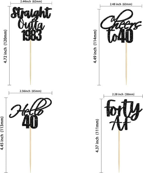 Gyufise 48 Pack Black Glitter Hello 40 Cupcake Toppers Glitter Forty Cheers to 40 Straight Outta 1983 Cupcake Picks for 40th Birthday Anniversary ...