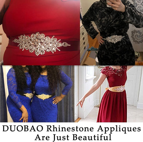 DUOBAO Rhinestone Pearl Bead Appliques Aqua Rhinestones Applique Bridal Accessories Crystal Trim Wedding Dress Sash Belt Headband DIY RA004 (23.5c...