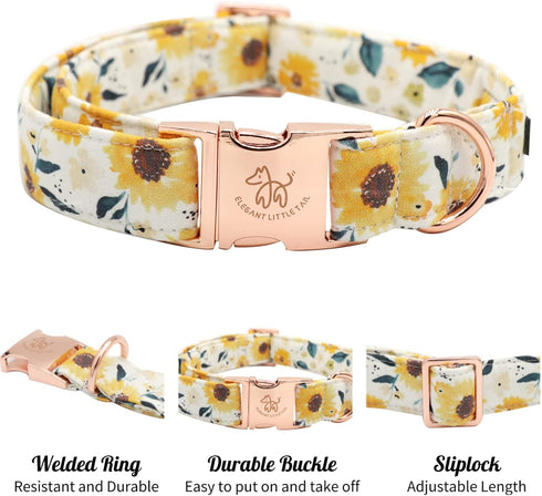 Elegant little tail Dog Collar, Sunflower Pattern Pet Collar Durable Cute Dog Collars Summer Fall Female Pet Gift Adjustable Dog Collar for Small ...