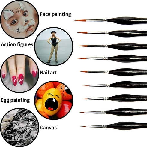 AIEX 9 Pieces Fine Detail Paint Brush Miniature Mini Paints Brush Set for Acrylic, Watercolor, Oil, Face, Nail, Scale Model Painting, Line Drawing...
