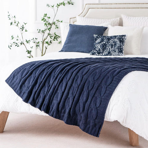 Battilo Navy Cable Knit Throw Blankets for Couch, Super Soft Warm Cozy Decorative Knitted Throw Blanket for Bed, Sofa, Chair 50"x60"...
