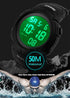 Mens Women Digital Watch Big Dial Light LED Swim Waterproof Rubber Band Alarm Black LED Watches 50MM...