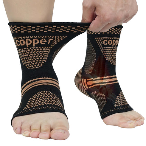 Copper Ankle Brace for Men & Women - (1 Pair) Ankle Compression Sleeve, Compression Support for Plantar Fasciitis, Achilles Tendonitis, Ankle Pain...