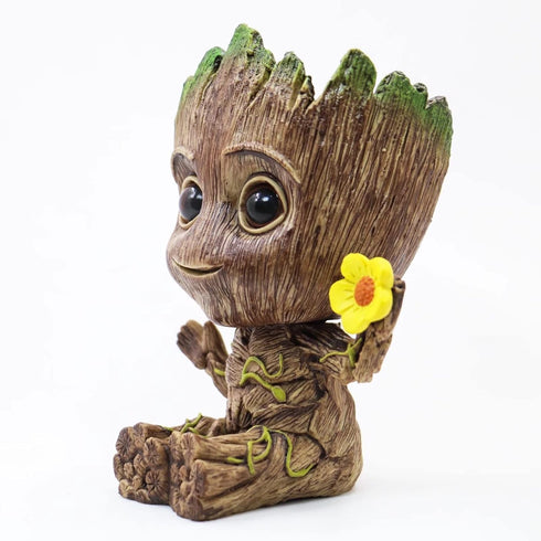 Groot Flower Pot with Hole, Planter Pot for Succulent, Air Plants, Pen Holder with Miniature Fairy Garden Sitting Groot (Flower Model)...