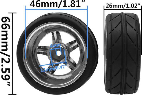 2.59in Rubber Tires & 12mm Hex Plastic Wheel Rims Set Compatible with Traxxas Kyosho HPI Tamiya Associated 1/10 RC On-Road Touring Car (Blue)...