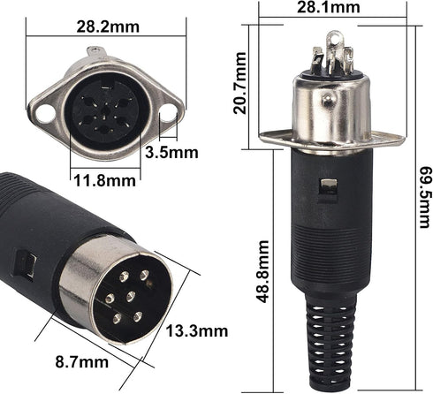 DIN 6 Pin Male Plug Solder Connector + Female Adapter Recessed Socket Panel Mount AV Adapter Audio Socket for Digital Audio Devices Set of 2...