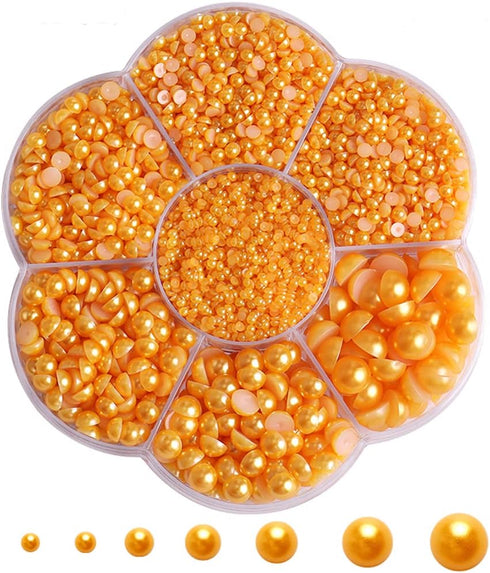 5700 Golden Yellow Half Pearls for Crafts & Nails Art - Flatback Pearls for Makeup & DIY Accessories (2/3/4/5/6/8/10mm)...
