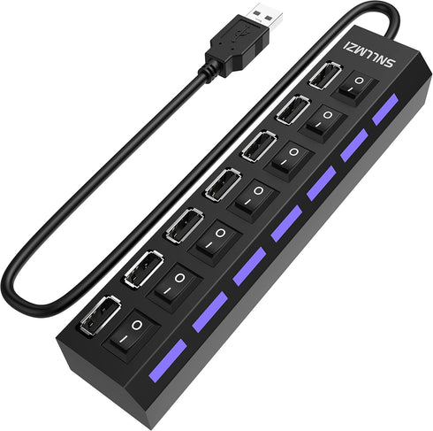 USB Hub, 7 Port USB 2.0 Hub LED Portable High-Speed Compatible for iMac Pro, MacBook Air, Mac mini/Pro, Surface Pro, PC and Laptop...