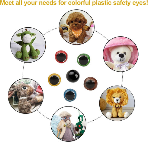 Safety Eyes 796pcs Plastic Safety Eyes and Noses, 6-20mm Black Craft Doll Eyes with Washers Assorted Sizes Bear Nose for Plush Animal Crochet Bear...